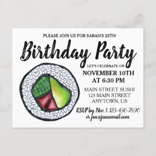 California Roll Japanese Food Sushi Birthday Party Invitation Postcard
