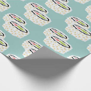 California Roll Sushi Pattern Light Blue Wrapping Paper