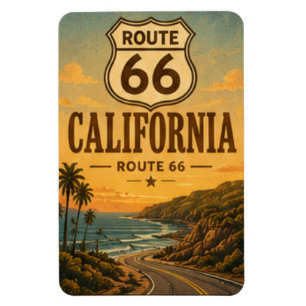 California Route 66 Ocean Sunset Road Art Magnet