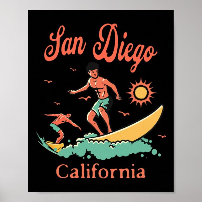 California San Diego Ca Surfer Surfing Beach Vacat Poster (Front)