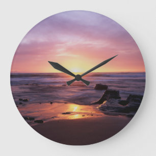 California, San Diego, Sunset Cliffs, Sunset 4 Large Clock