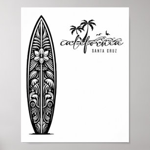 California Santa Cruz, Surfing Surfboard Ckprint Poster