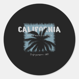 California Santa Monica Beach Surfing Session 1987 Classic Round Sticker