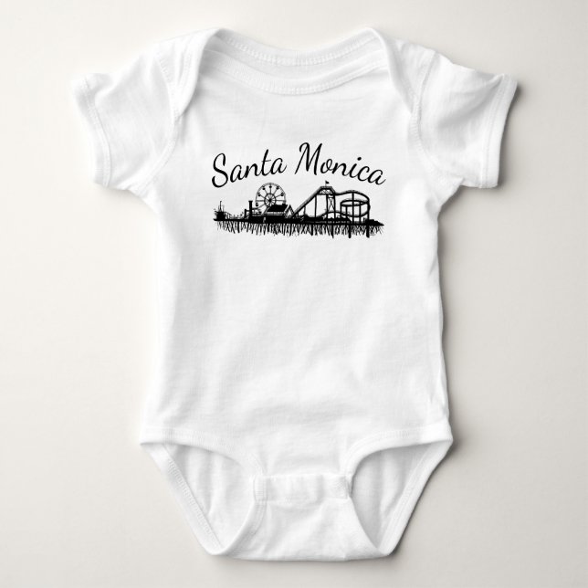 California Santa Monica Pier Illustrated Baby Bodysuit (Front)