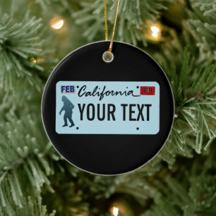 California Sasquatch License Plate Ceramic Tree Decoration