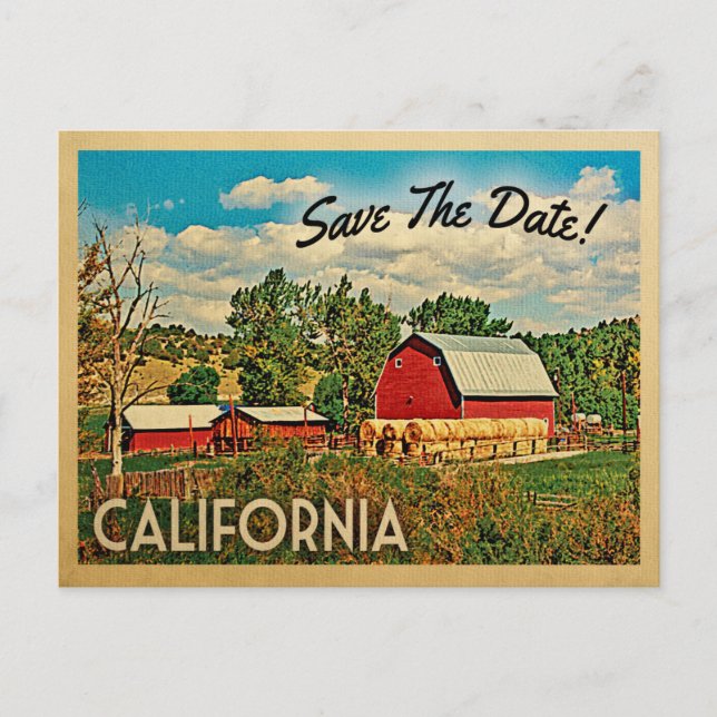 California Save The Date Farm Barn Rustic Announcement Postcard (Front)