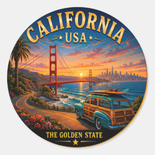 California Scenic Coastal Road Trip 🟡 Classic Round Sticker