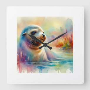 California Sea Lion 240824AREF120 - Watercolor Square Wall Clock