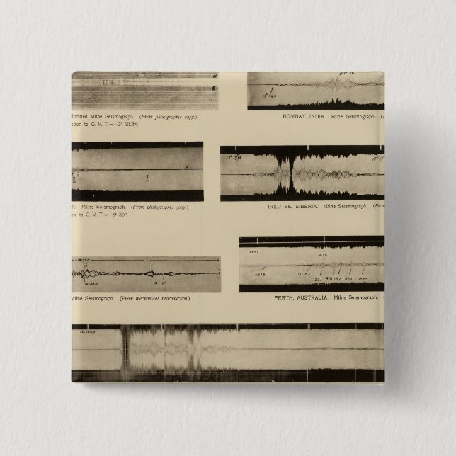 California Seismograms 2 15 Cm Square Badge (Front)
