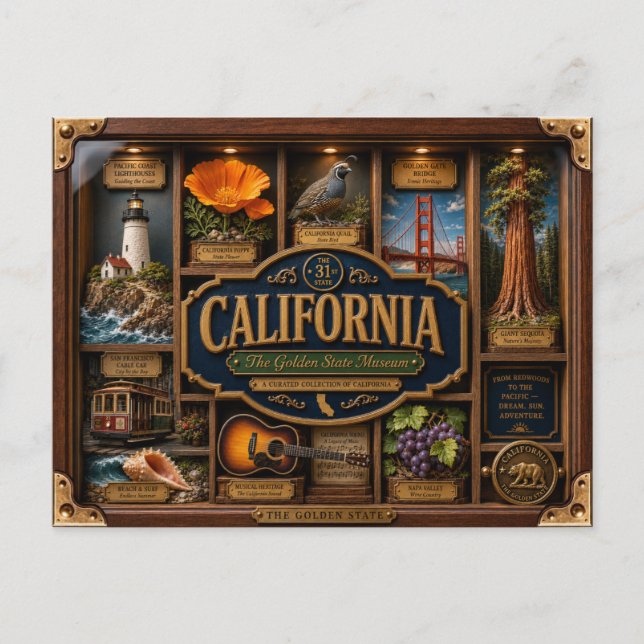 California Shadow Box 3D Figurine State Postcard (Front)