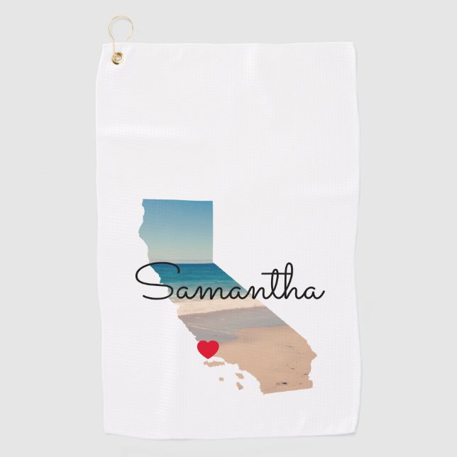 California Shape Heart Photo  Golf Towel (Front)