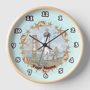 California Shells Lighthouse custom name Clock
