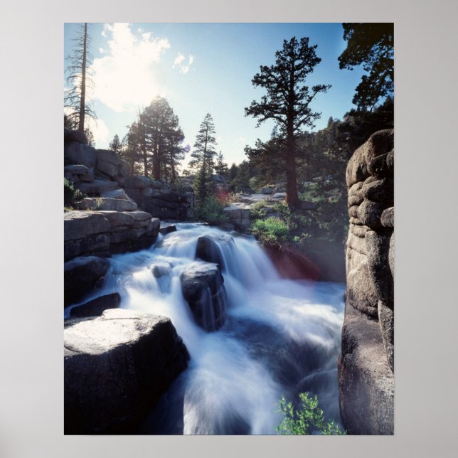 California, Sierra Nevada Mountains, A waterfall Poster (Front)