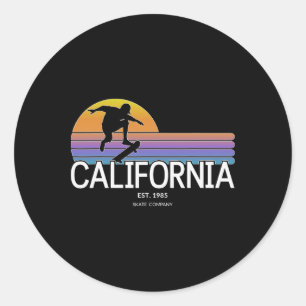 California Skate Company Retro Skater Sunset Classic Round Sticker