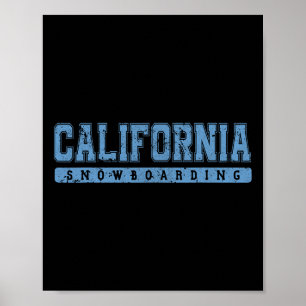 California Snowboarding Sky Blue Vintage Text Poster