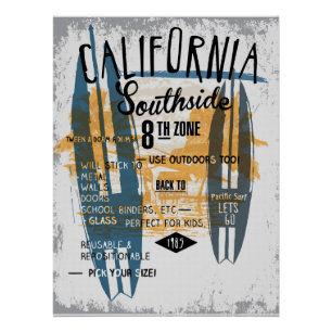 California Southside Poster – Retro Surfboard