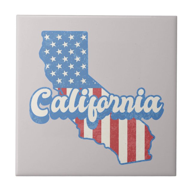California Stars & Stripes Silhouette  Ceramic Tile (Front)