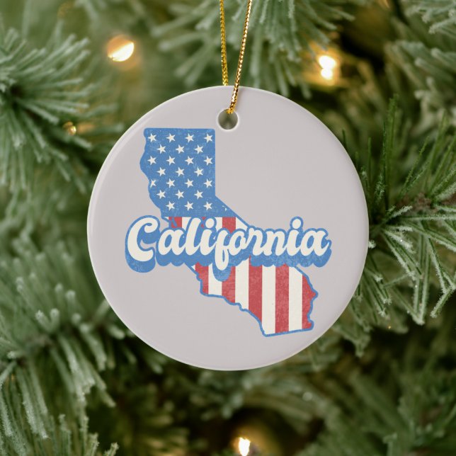 California Stars & Stripes Silhouette Customisable Ceramic Ornament (Tree)