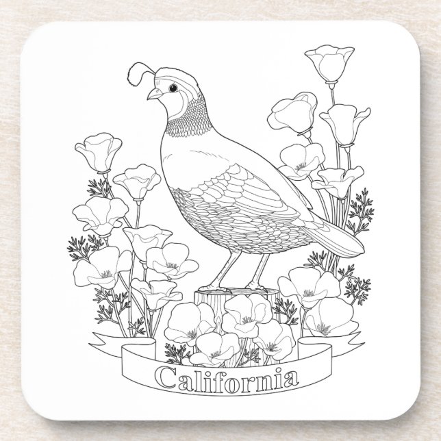 California State Bird and Flower Colouring Page Coaster (Front)