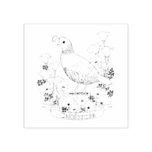 California State Bird and Flower Colouring Page Rubber Stamp