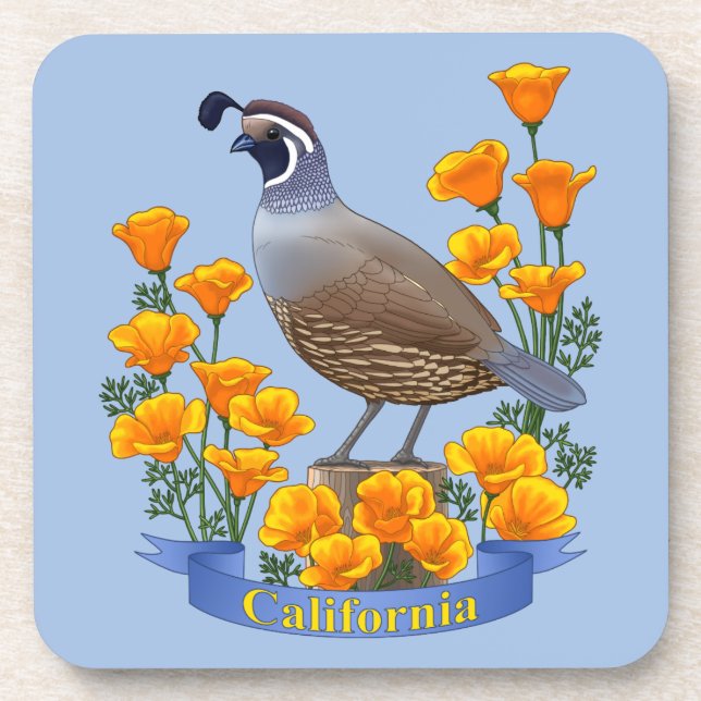 California State Bird Quail & Golden Poppy Coaster (Front)
