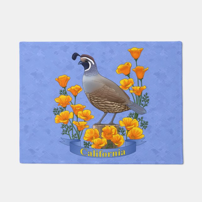 California State Bird Quail & Golden Poppy Doormat (Front)