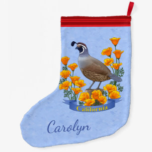 California State Bird Quail & Golden Poppy Large Christmas Stocking