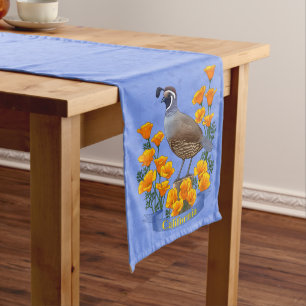 California State Bird Quail & Golden Poppy Medium Table Runner