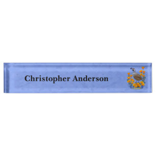 California State Bird Quail & Golden Poppy Nameplate