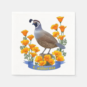 California State Bird Quail & Golden Poppy Napkin