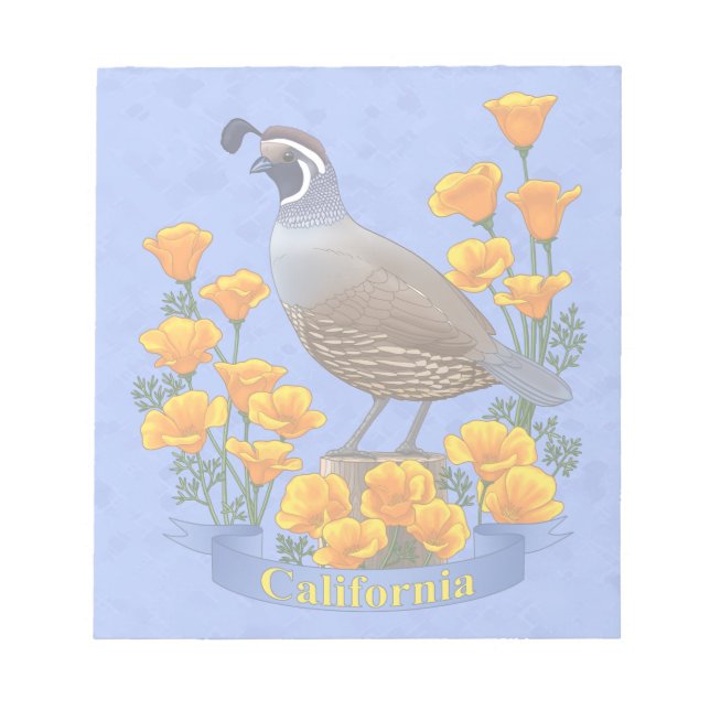 California State Bird Quail & Golden Poppy Notepad (Front)