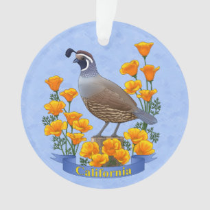 California State Bird Quail & Golden Poppy Ornament