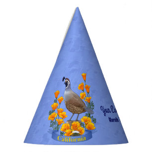 California State Bird Quail & Golden Poppy Party Hat