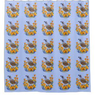California State Bird Quail & Golden Poppy Shower Curtain