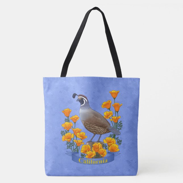 California State Bird Quail & Golden Poppy Tote Bag (Front)
