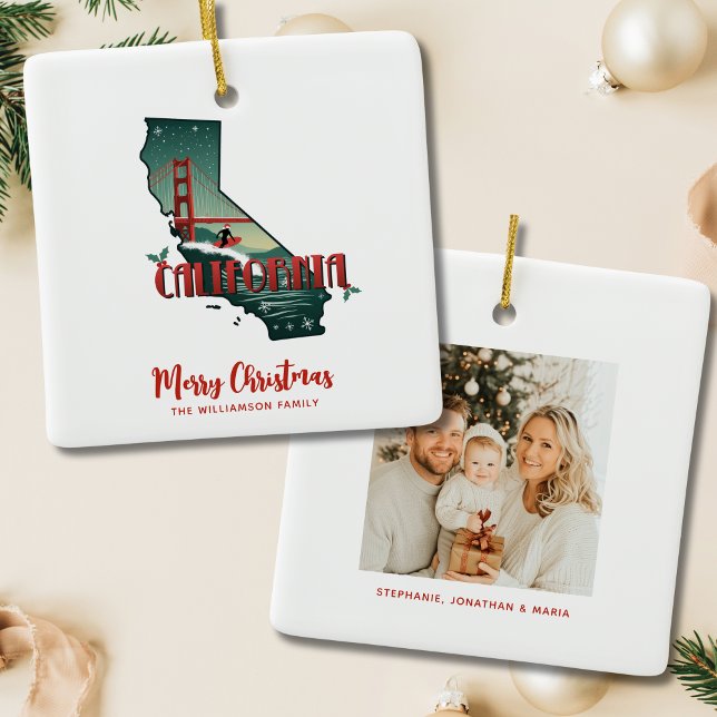 California State Family Photo Christmas Ceramic Ornament (Personalize with photo and text.  Other items available in collection)
