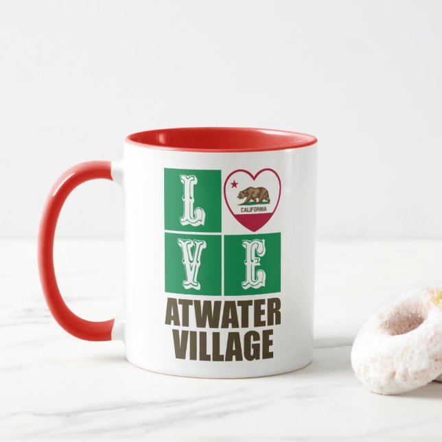California State Flag Heart Love Atwater Village Mug (With Donut)