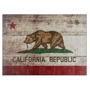 California State Flag on Old Wood Grain Cutting Board