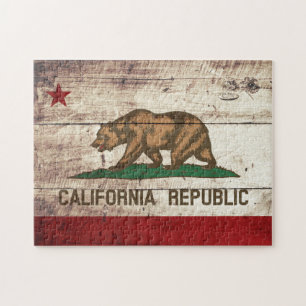 California State Flag on Old Wood Grain Jigsaw Puzzle