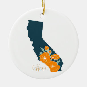 California State Flower Poppy Silhouette Floral Ceramic Ornament