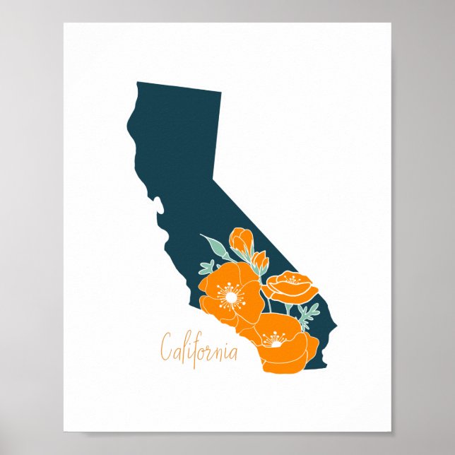 California State flower Poppy Silhouette floral Poster (Front)
