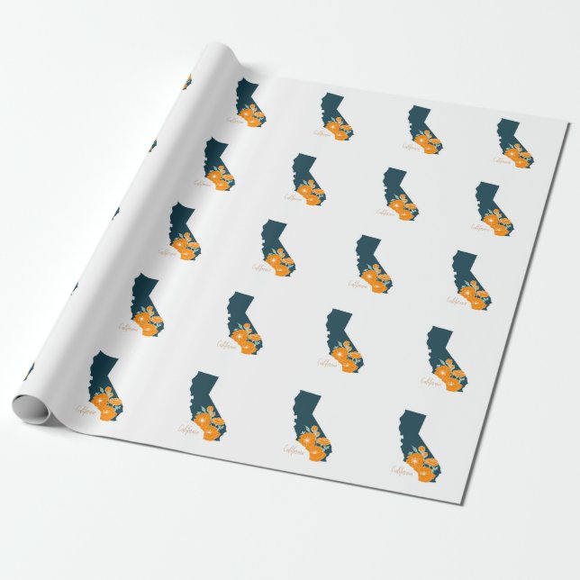 California State Flower Poppy Silhouette Floral Wrapping Paper (Unrolled)