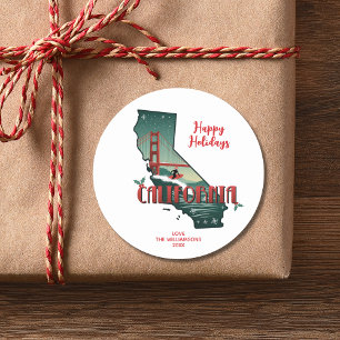 California State Happy Holidays Custom Text Year Classic Round Sticker