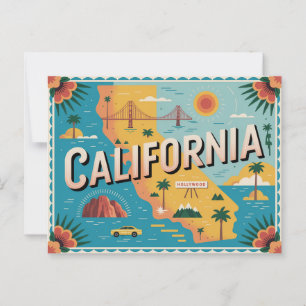 California state illustrated map  postcard