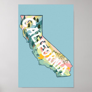 California State  Illustrated Map Poster