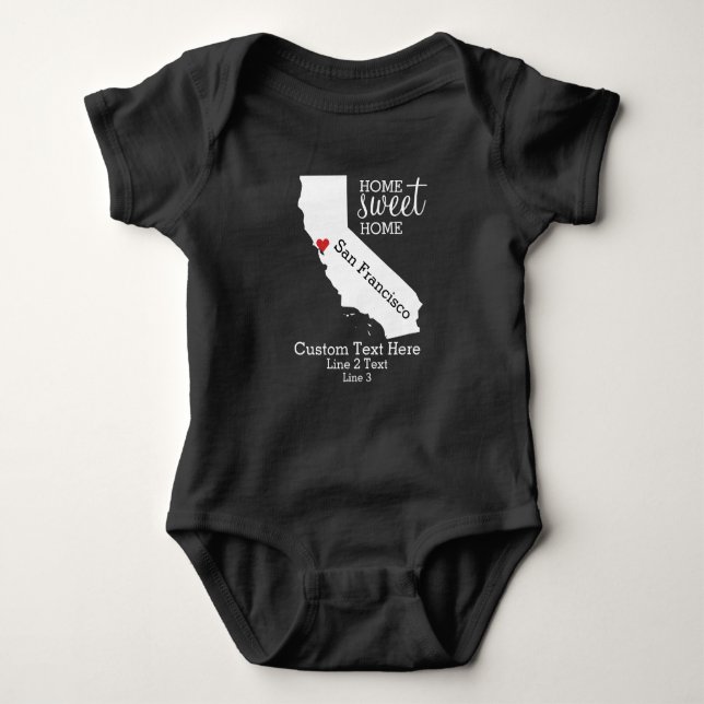 California State Love Home Sweet Home Custom Map Baby Bodysuit (Front)