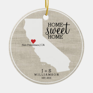 California State Love Home Sweet Home Custom Map Ceramic Ornament