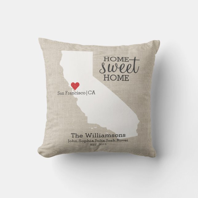 California State Love Home Sweet Home Custom Map Cushion (Front)
