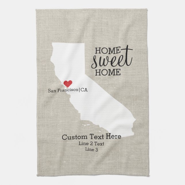 California State Love Home Sweet Home Custom Map Tea Towel (Vertical)