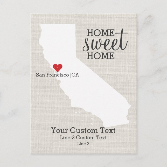 California State Love Map Home Sweet Home Custom Announcement Postcard (Front)